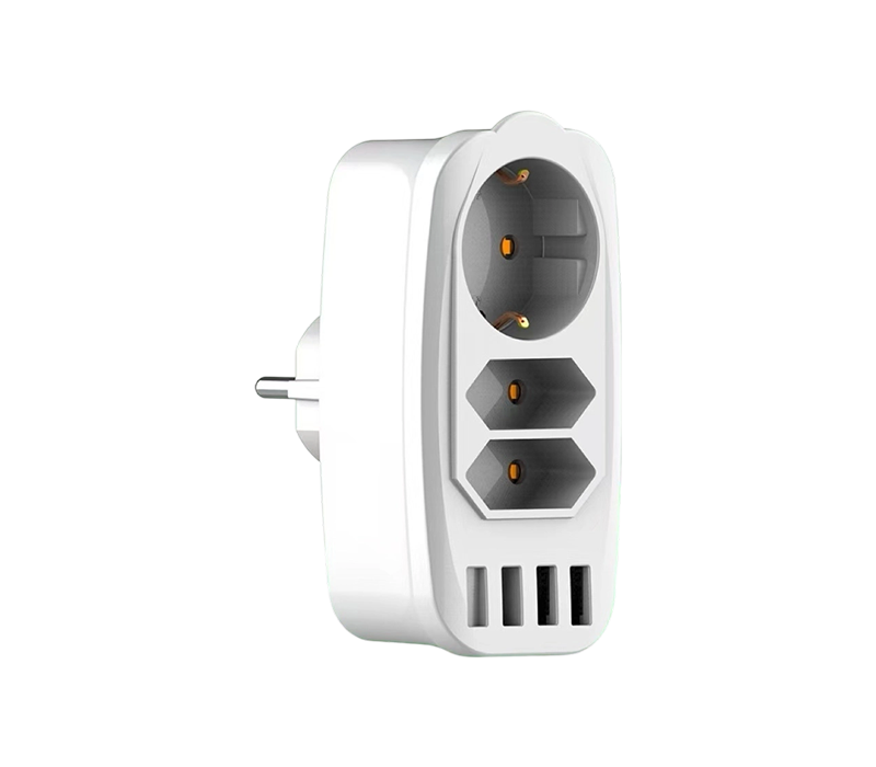 Faixa de energia multifuncional plug-in E05 com 2 soquetes europeus tipo C, 1 soquete europeu tipo F e 4 portas USB-A