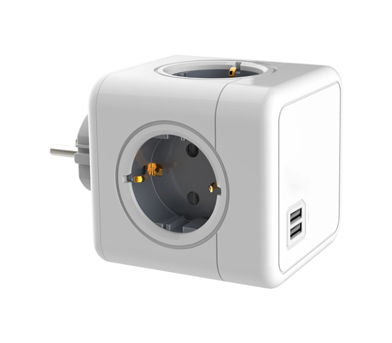 E02A Plug-in Cube Power Strip com 4 tomadas estilo Euro e 2 portas USB-A