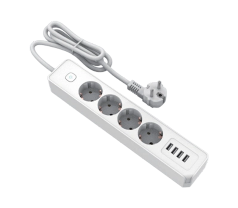 E22-4 Power Strip de estilo europeu com 4 tomadas e 4 portas USB-A, switch incluído