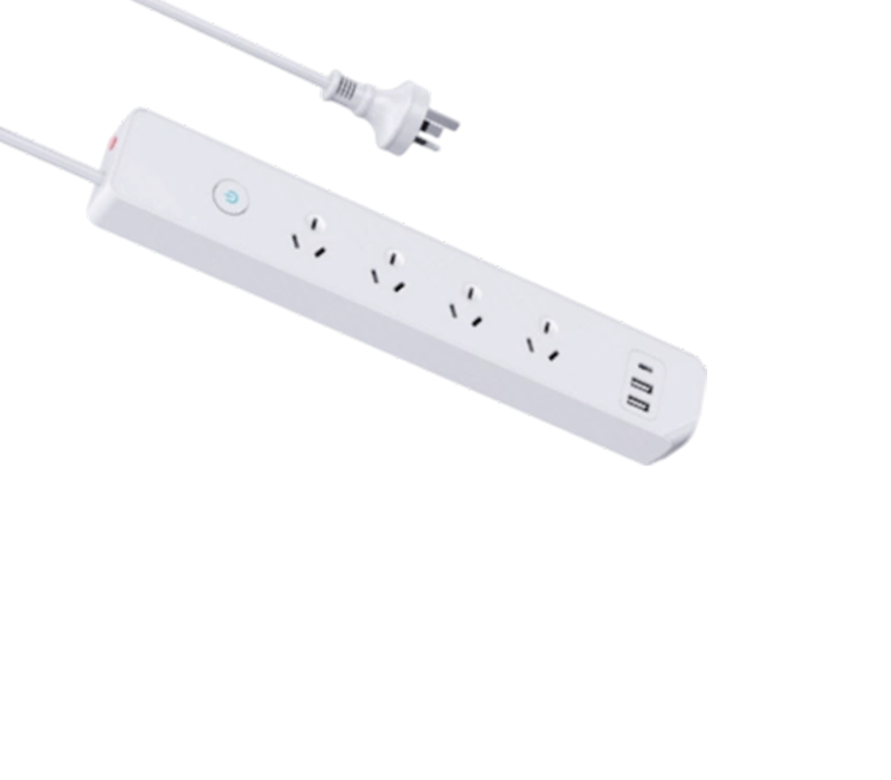 AU05 Power Strip estilo australiano com 4 tomadas, 2 portas USB-A e 1 porta USB-C