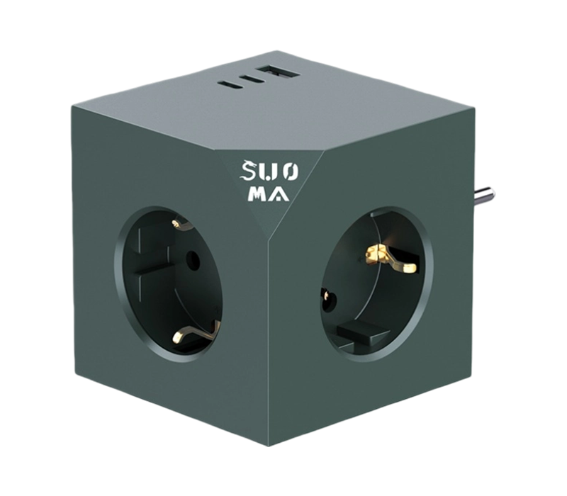 Plug-in Cube Power Strip E24 com 3 tomadas de estilo europeu, 1 porta USB-A e 2 portas USB-C