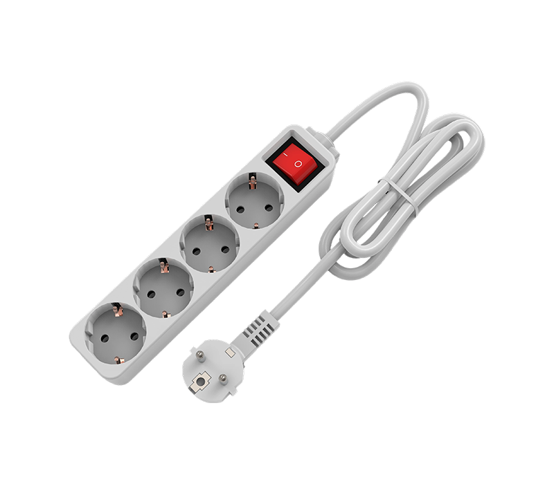 Faixa de energia estilo europeu E10-4 com quatro tomadas, com interruptor