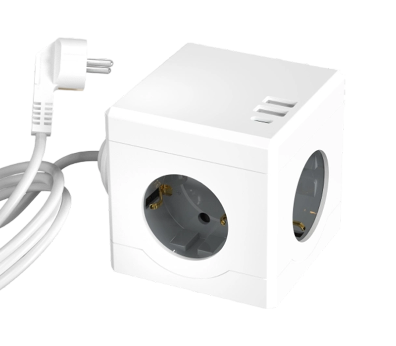 Extensão de cubo com fio E16-C com 3 tomadas de estilo europeu, 2 portas USB-A e 1 porta USB-C